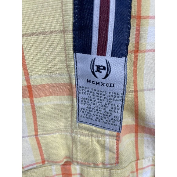 PHAT FARM Men's Short Sleeve Button Down Shirt Plaid Yellow/Orange Size XL - Picture 5 of 5